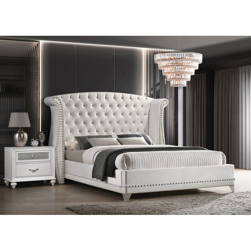 Rosdorf Park Bruntons Tufted Upholstered Wingback Bed in White | Wayfair
